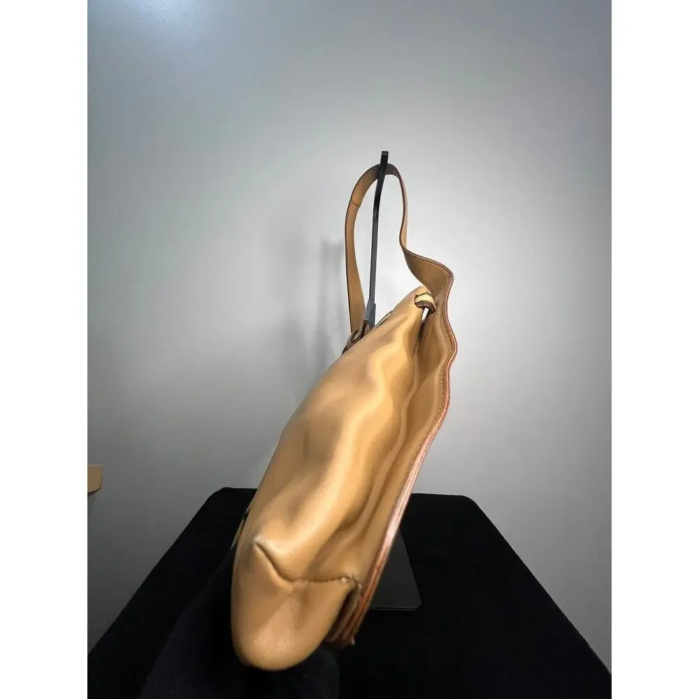Gucci Vintage Tan Leather Hobo Shoulder Bag Woven Belt Detail Made in Italy